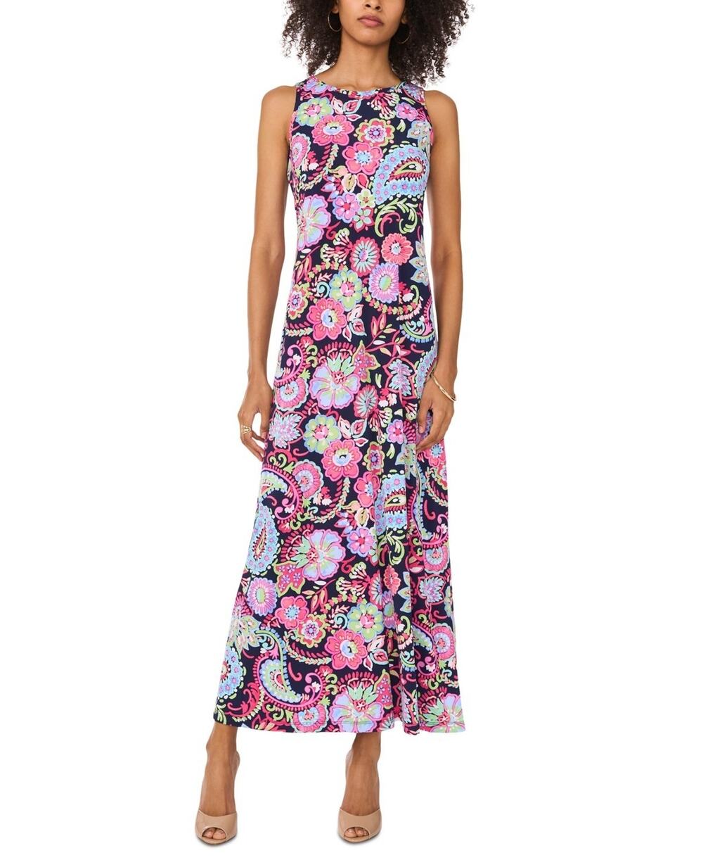 Vince Camuto Floral Sleeveless Keyhole-Back Crewneck Maxi Dress Size M 3359